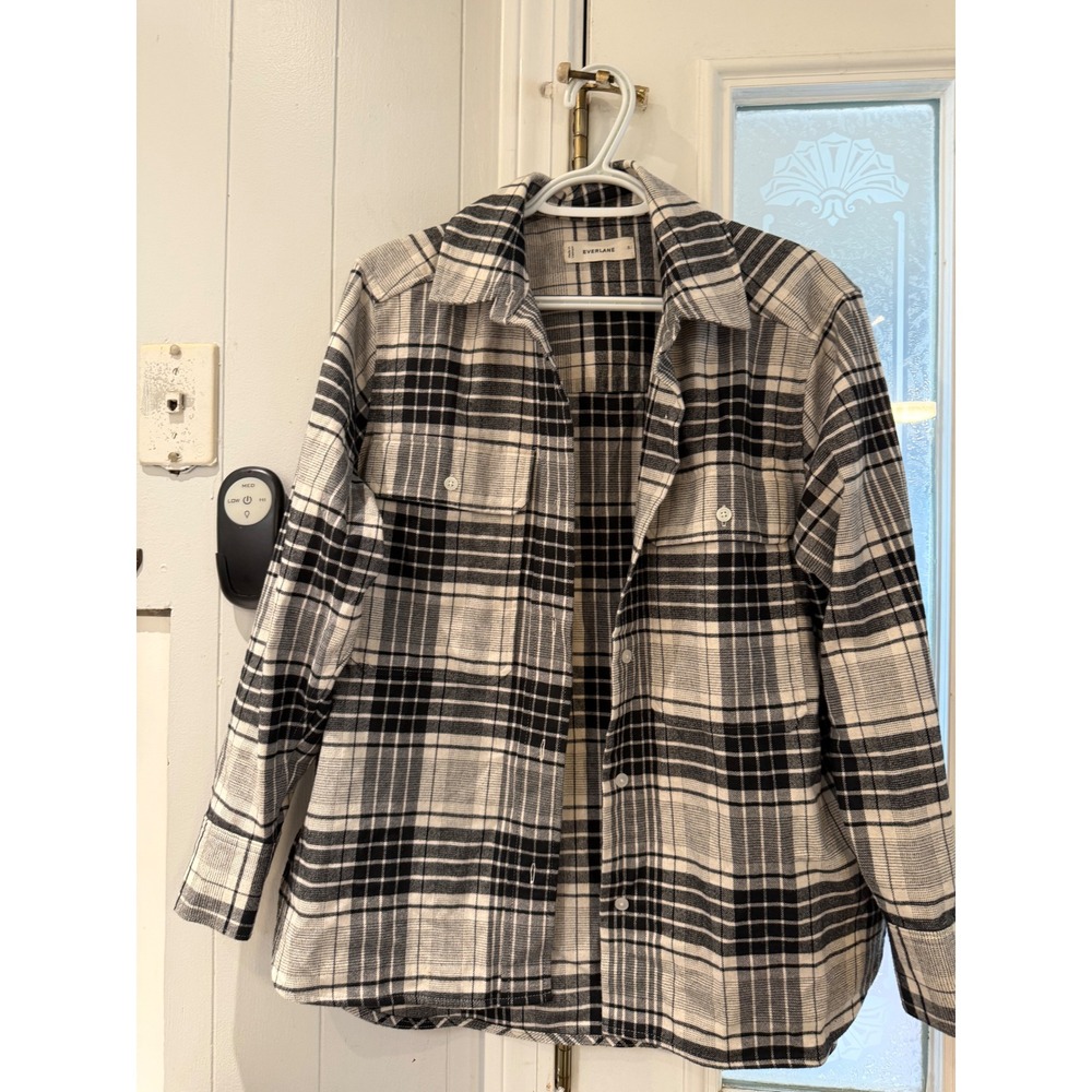 Everlane Organic Cotton Flannel Plaid Button Down Shirt Black White Small